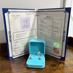 K18 18K South Sea Pearls SSP Drop Dangle Earrings with Natural Diamonds